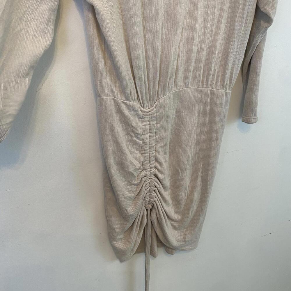 FREE PEOPLE cream ribbed cowl neck ruched sweater dress - Picture 2 of 8